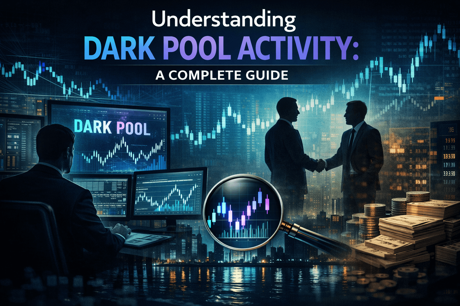 Visualization of dark pool trading activity and institutional stock transactions